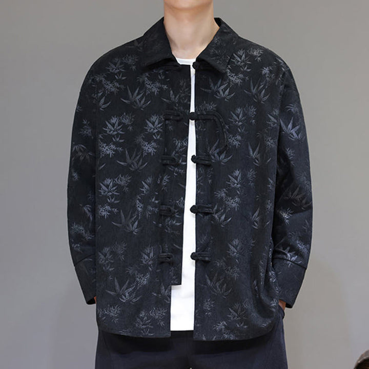 Buddha Stones Jacquard Blätter Muster Frosch-Knopf Langarm Herren Baumwolle Tang Anzug Jacke - image 7