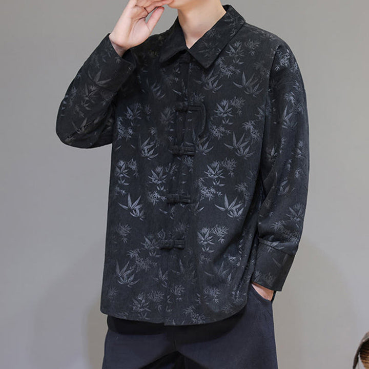 Buddha Stones Jacquard Blätter Muster Frosch-Knopf Langarm Herren Baumwolle Tang Anzug Jacke - image 4