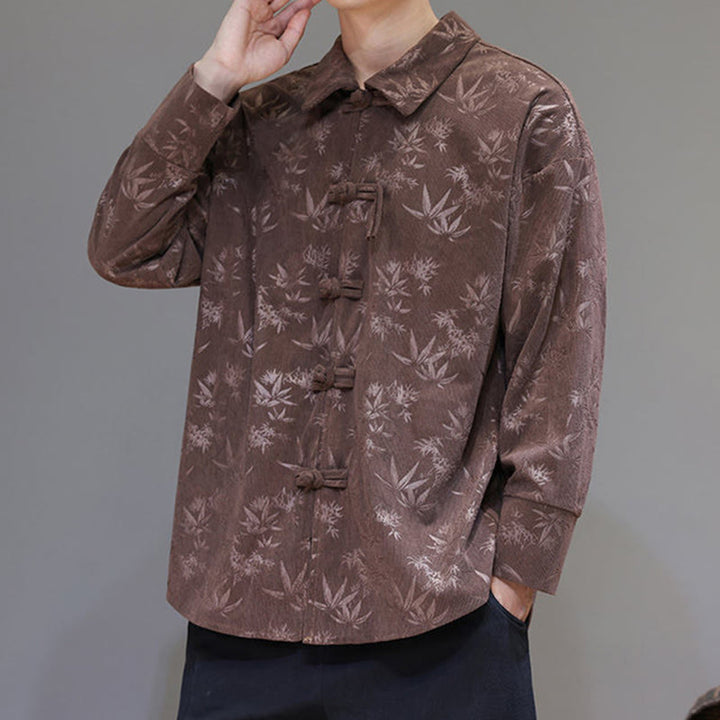 Buddha Stones Jacquard Blätter Muster Frosch-Knopf Langarm Herren Baumwolle Tang Anzug Jacke - image 33