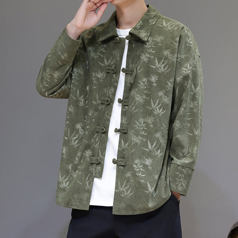 Buddha Stones Jacquard Blätter Muster Frosch-Knopf Langarm Herren Baumwolle Tang Anzug Jacke - image 17