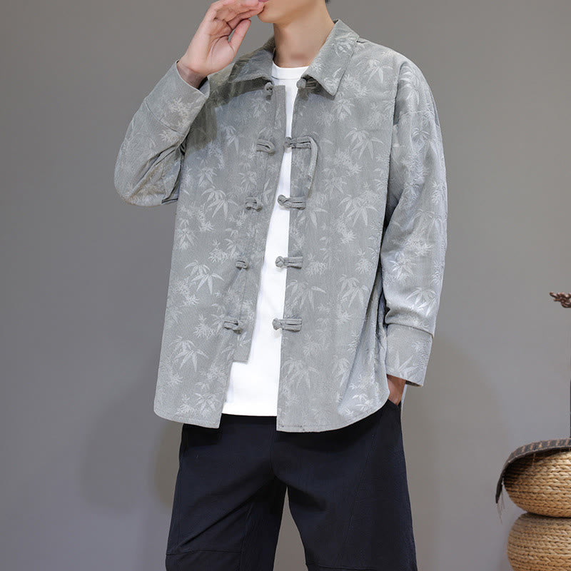Buddha Stones Jacquard Blätter Muster Frosch-Knopf Langarm Herren Baumwolle Tang Anzug Jacke - image 9