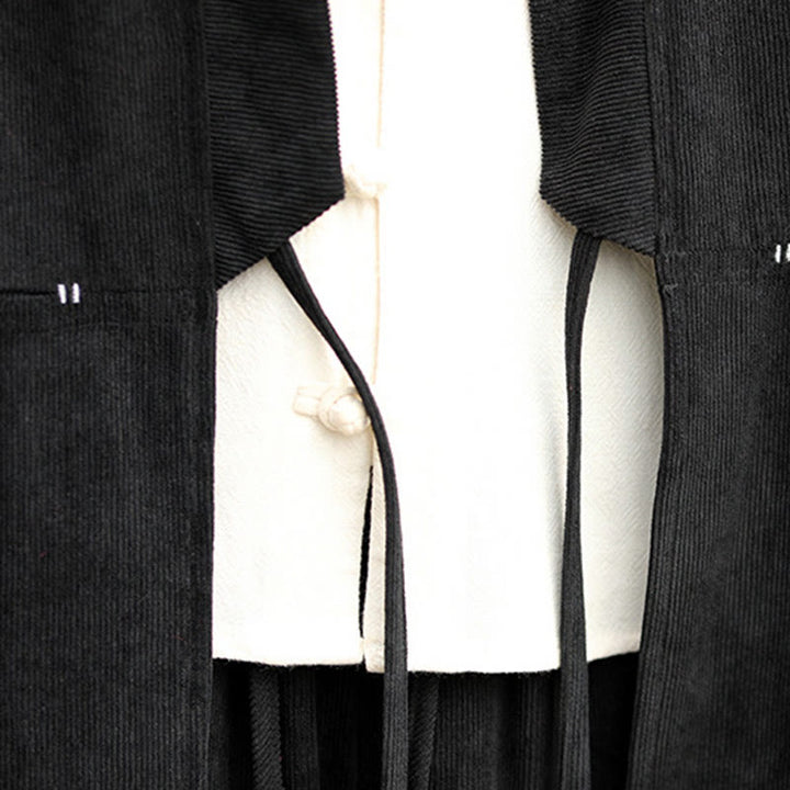 Buddha Stones Einfarbige, vorne offene Langarmjacke für Herren, Kimono aus Baumwollcord mit Taschen - image 20