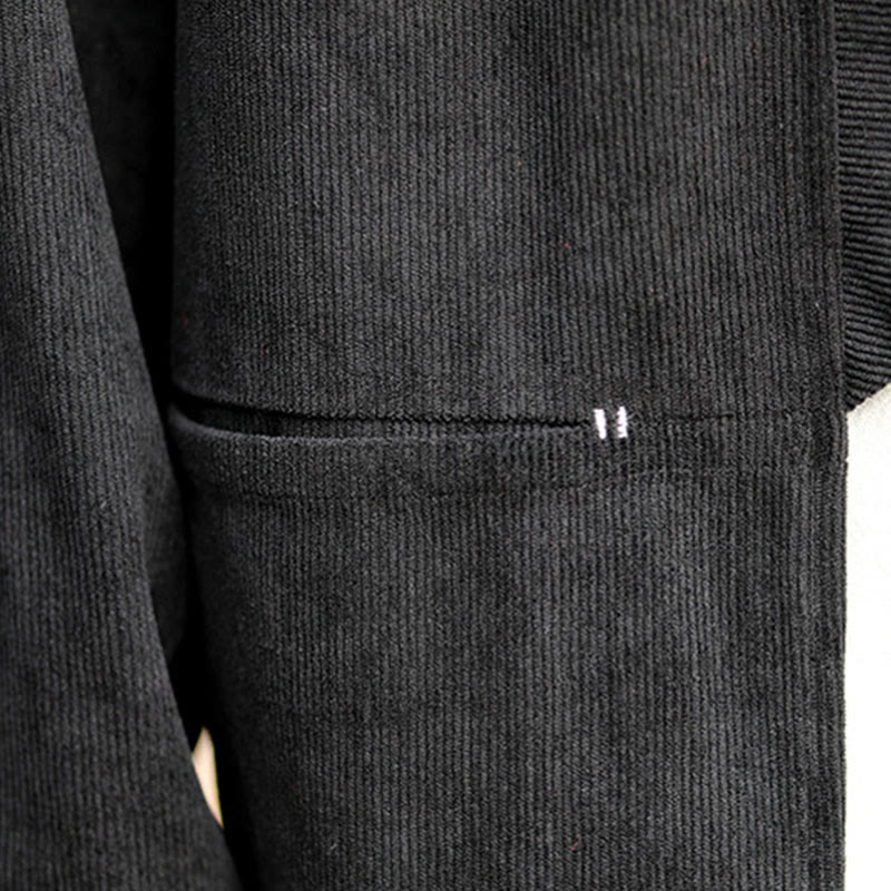 Buddha Stones Einfarbige, vorne offene Langarmjacke für Herren, Kimono aus Baumwollcord mit Taschen - image 21