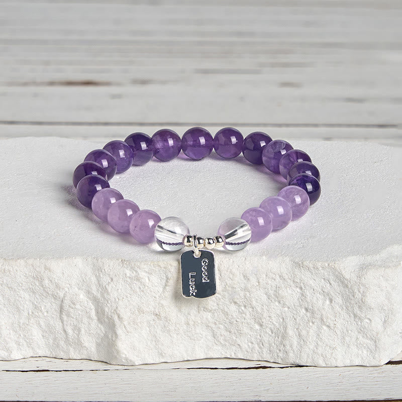 Buddha Stones Amethyst Rosenquarz Erdbeerquarz Glücksbringer Armband - Amethyst (Handgelenkumfang: 15–17 cm) - image 0