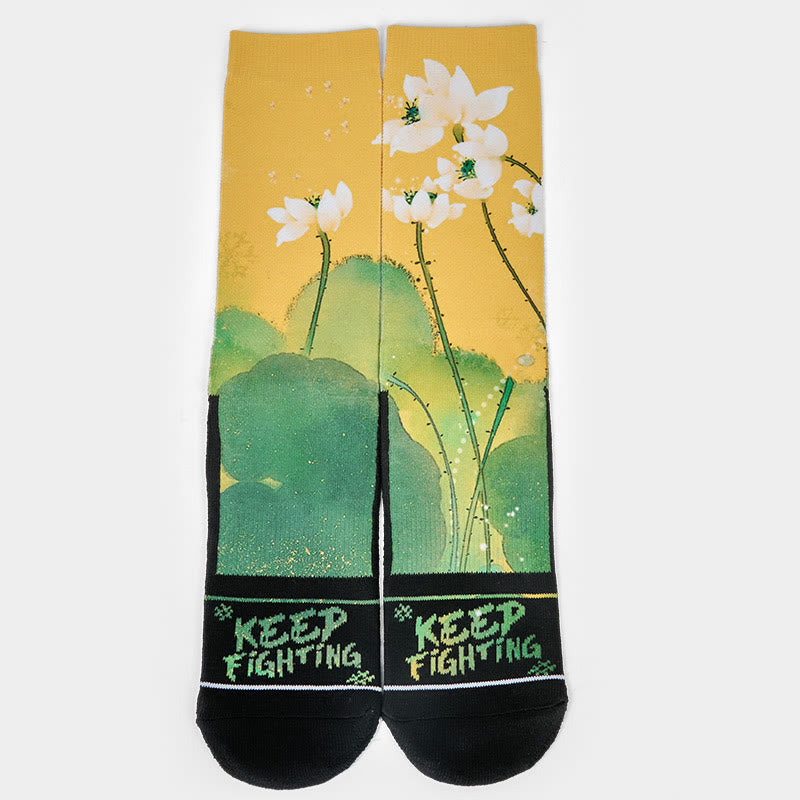 Buddha Stones Casual Beige Lotusblumen Blätter Micro Crew Herren Damen Unisex Socken - image 1