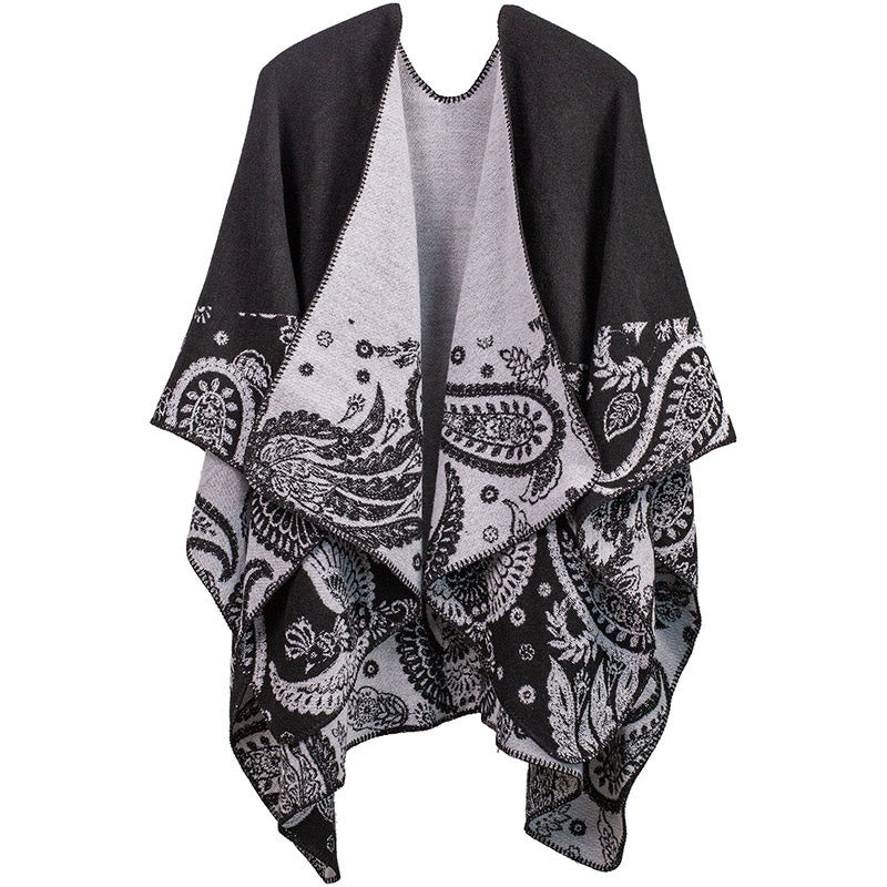 Buddha Stones Herbst Winter Tibetisches Paisley Muster Schal Thermal Cozy Unisex Schal Wickeltuch - Schwarz - image 5