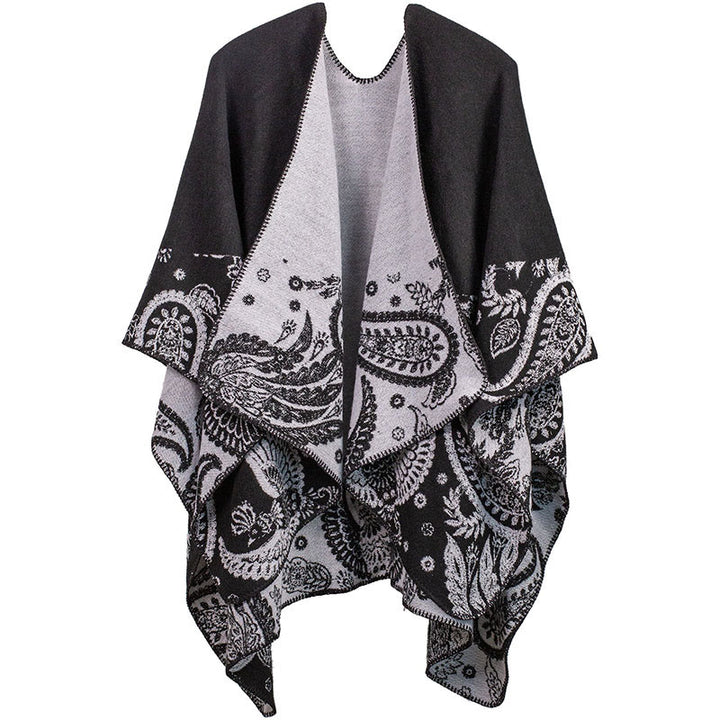 Buddha Stones Herbst Winter Tibetisches Paisley Muster Schal Thermal Cozy Unisex Schal Wickeltuch - Schwarz - image 5