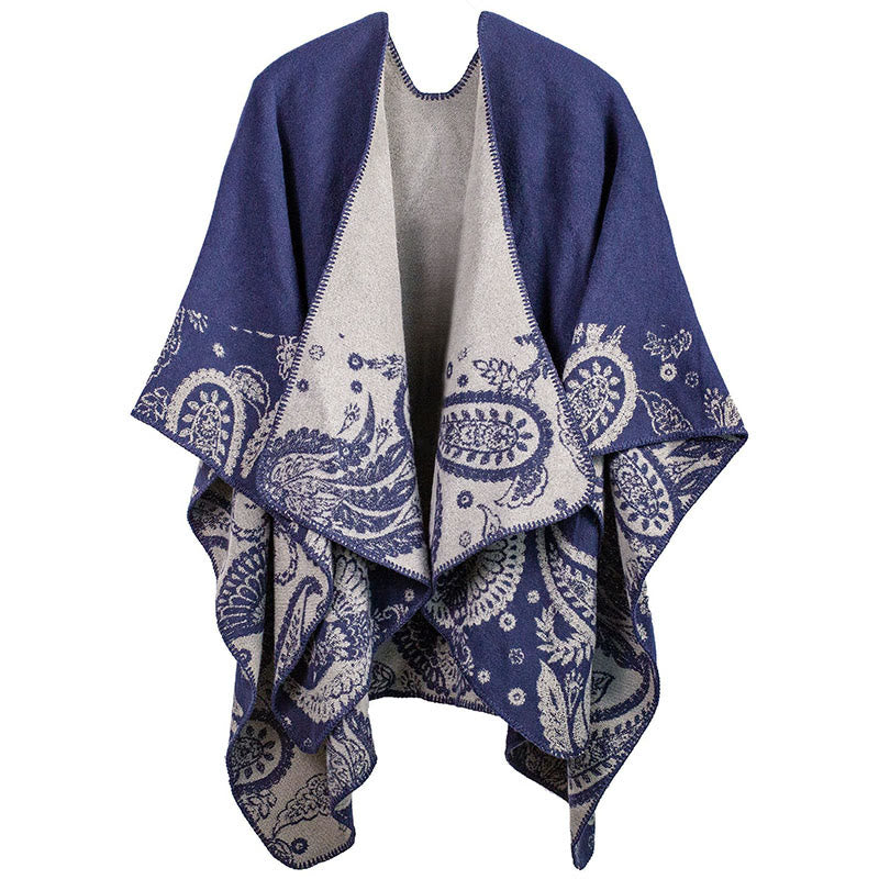 Buddha Stones Herbst Winter Tibetisches Paisley Muster Schal Thermal Cozy Unisex Schal Wickeltuch - DunkelSchieferblau - image 6