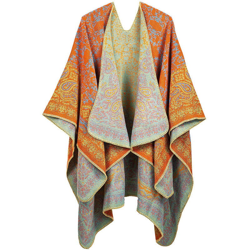 Buddha Stones, tibetisches Farbkontrast-Design, Paisley-Blumenmuster, gemütlicher Schal, Unisex-Schal - DunkelOrange - image 2