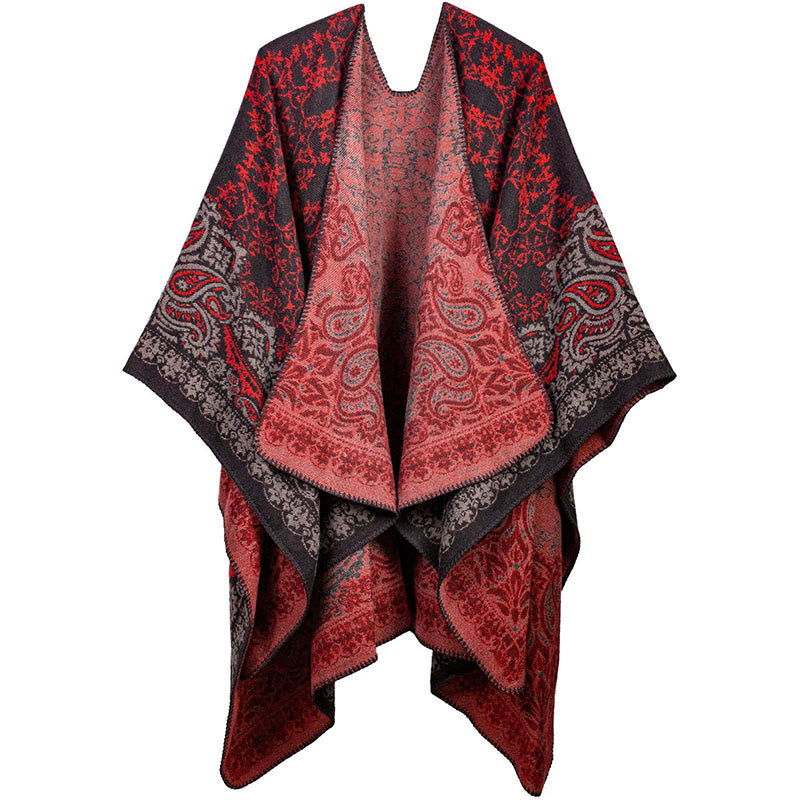 Buddha Stones, tibetisches Farbkontrast-Design, Paisley-Blumenmuster, gemütlicher Schal, Unisex-Schal - Rot - image 6