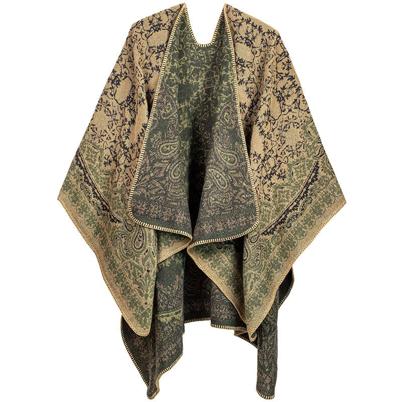 Buddha Stones, tibetisches Farbkontrast-Design, Paisley-Blumenmuster, gemütlicher Schal, Unisex-Schal - Khaki - image 1