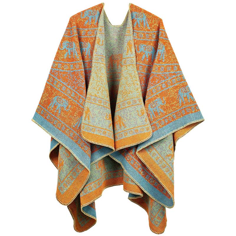 Buddha Stones Tibetischer Jacquard Elefant Geometrie Muster Unisex Gemütlicher Schal Schal - DunkelOrange - image 9