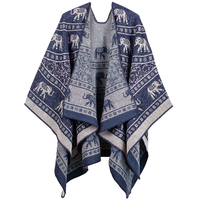 Buddha Stones Tibetischer Jacquard Elefant Geometrie Muster Unisex Gemütlicher Schal Schal - Dunkelblau - image 5