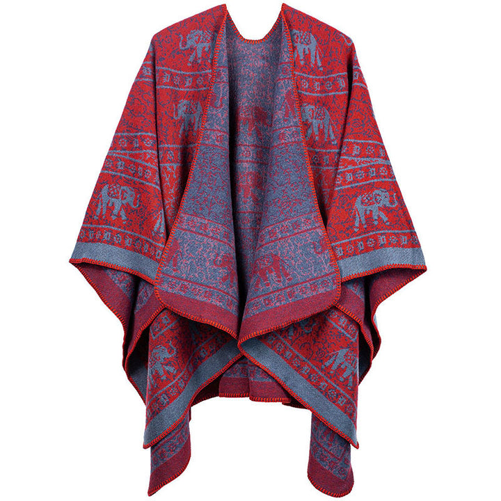 Buddha Stones Tibetischer Jacquard Elefant Geometrie Muster Unisex Gemütlicher Schal Schal - Rot - image 6