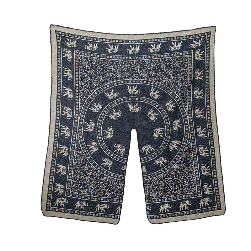 Buddha Stones Tibetischer Jacquard Elefant Geometrie Muster Unisex Gemütlicher Schal Schal - image 1