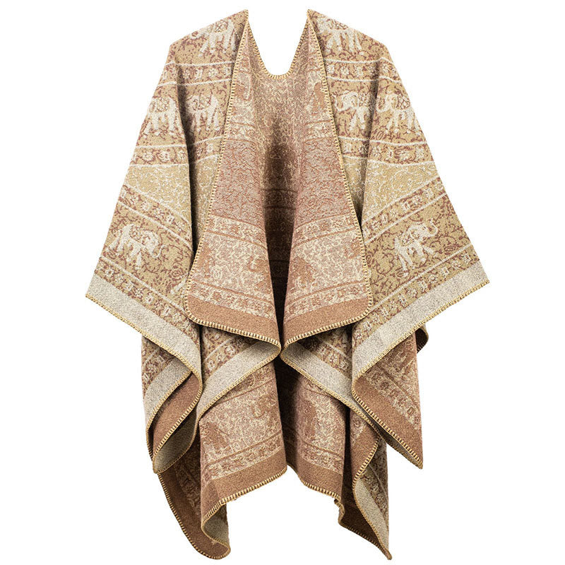 Buddha Stones Tibetischer Jacquard Elefant Geometrie Muster Unisex Gemütlicher Schal Schal - Pfirsichpuff - image 2