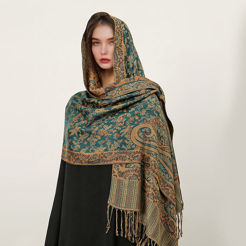 Buddha Stones Ethnischer täglicher tibetischer Paisley-Muster-Quasten-gemütlicher Schal-Schal - Blaugrün - 70*180cm - image 30