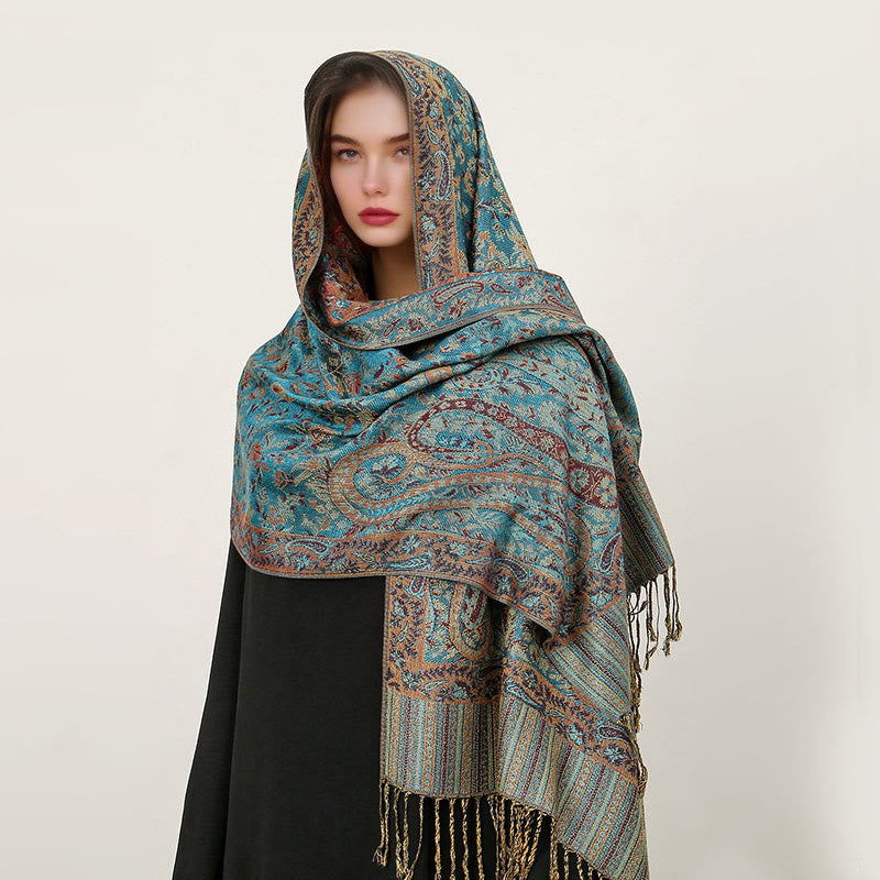 Buddha Stones Ethnischer täglicher tibetischer Paisley-Muster-Quasten-gemütlicher Schal-Schal - HellMeerGrün - 70*180cm - image 22