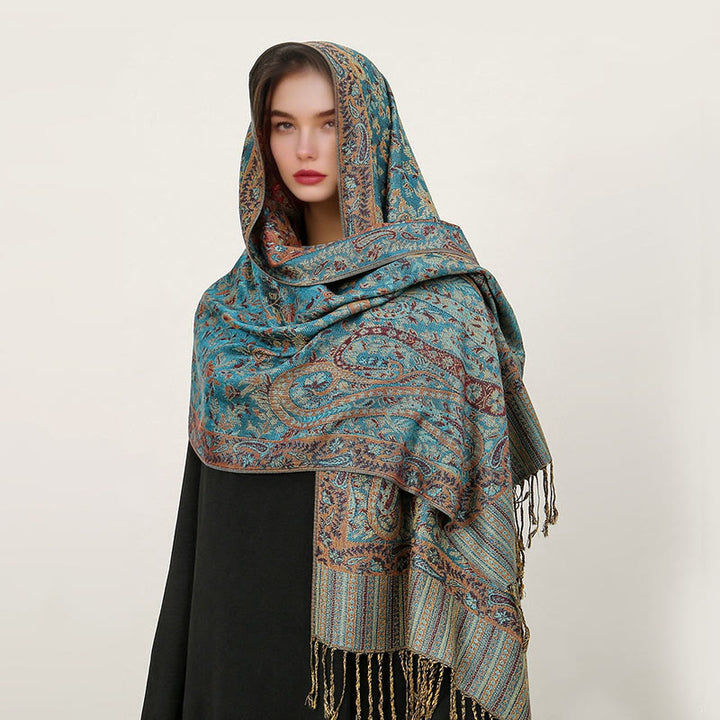 Buddha Stones Ethnischer täglicher tibetischer Paisley-Muster-Quasten-gemütlicher Schal-Schal - HellMeerGrün - 70*180cm - image 22