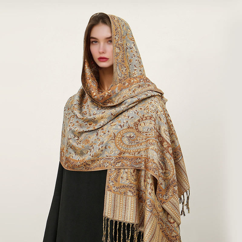 Buddha Stones Ethnischer täglicher tibetischer Paisley-Muster-Quasten-gemütlicher Schal-Schal - Blasstürkis - 70*180cm - image 34