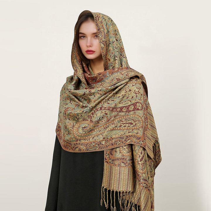 Buddha Stones Ethnischer täglicher tibetischer Paisley-Muster-Quasten-gemütlicher Schal-Schal - DunkelMeergrün - 70*180cm - image 28