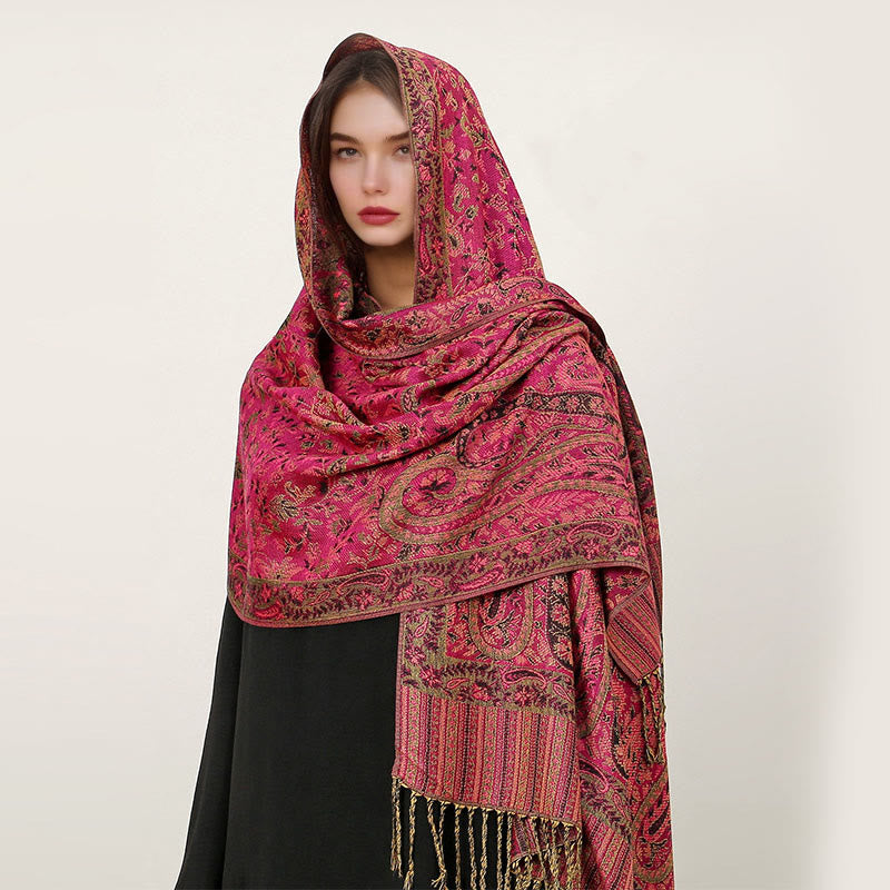 Buddha Stones Ethnischer täglicher tibetischer Paisley-Muster-Quasten-gemütlicher Schal-Schal - MittelViolettRot - 70*180cm - image 6