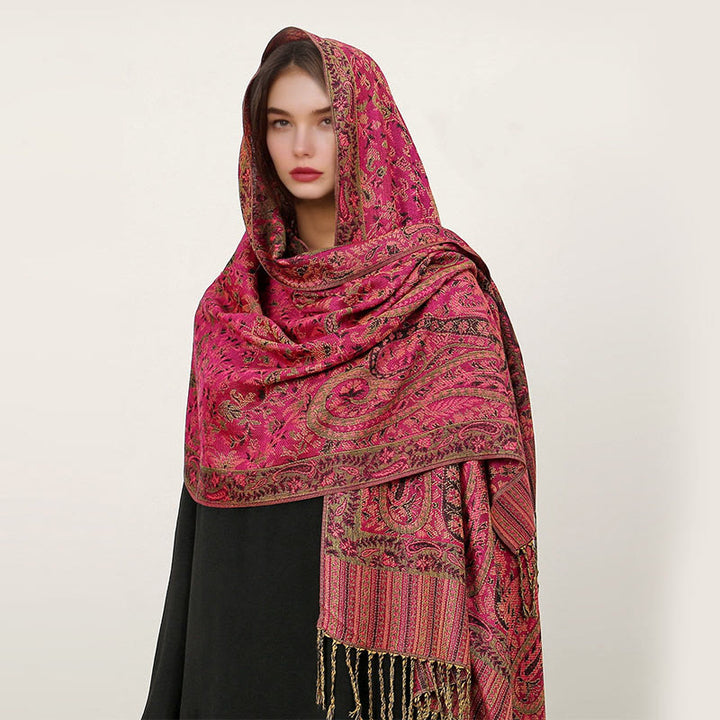 Buddha Stones Ethnischer täglicher tibetischer Paisley-Muster-Quasten-gemütlicher Schal-Schal - MittelViolettRot - 70*180cm - image 6