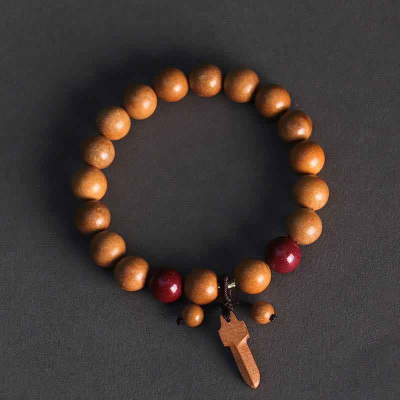 Buddha Stones Pfirsichholz Zinnober Schwert Charm Reichtum Armband - image 2