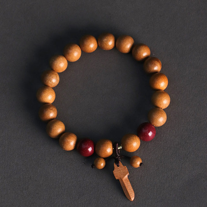 Buddha Stones Pfirsichholz Zinnober Schwert Charm Reichtum Armband - image 2