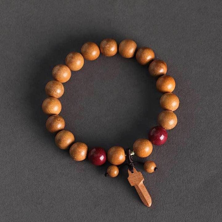 Buddha Stones Pfirsichholz Zinnober Schwert Charm Reichtum Armband - image 1