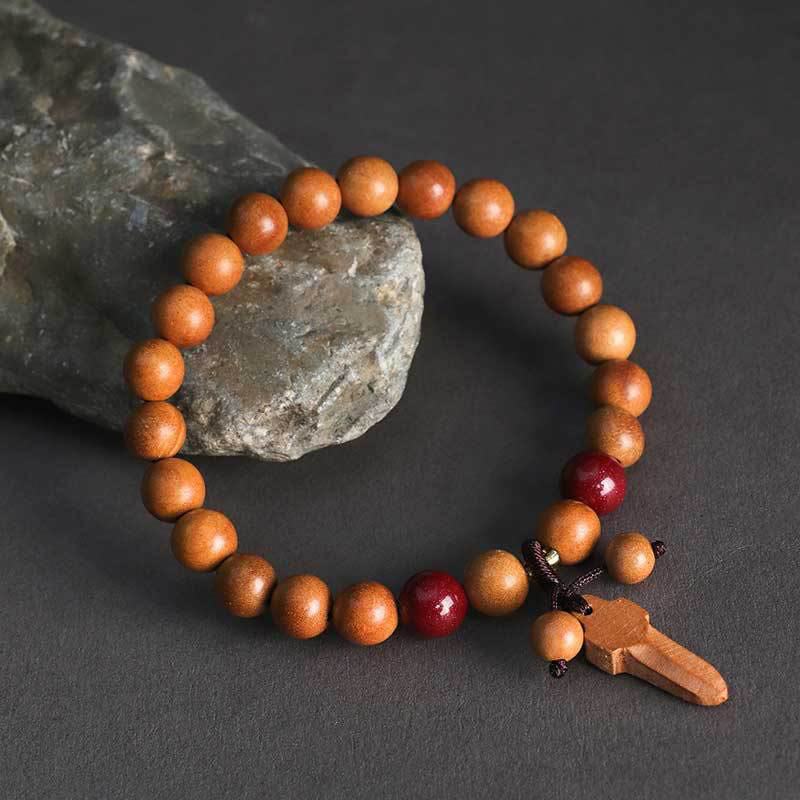 Buddha Stones Pfirsichholz Zinnober Schwert Charm Reichtum Armband - 8 mm Pfirsichholz (Handgelenkumfang: 14–16 cm) - image 7