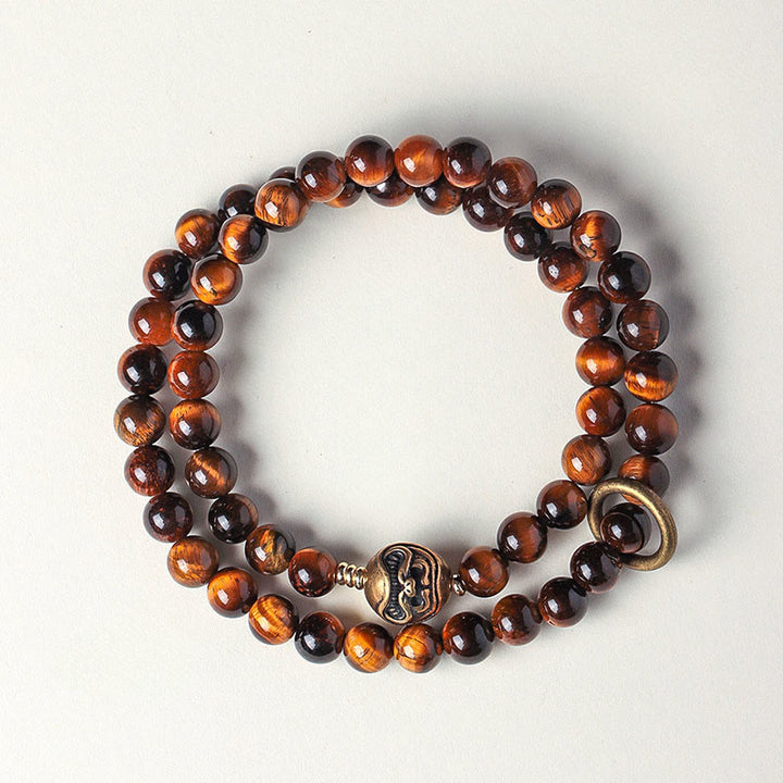 Buddha Stones Tibetischer schwarzer Obsidian Tigerauge Kupfer Doppelwickel-Stärkearmband - Tigerauge (Handgelenkumfang: 13–15 cm) - image 4