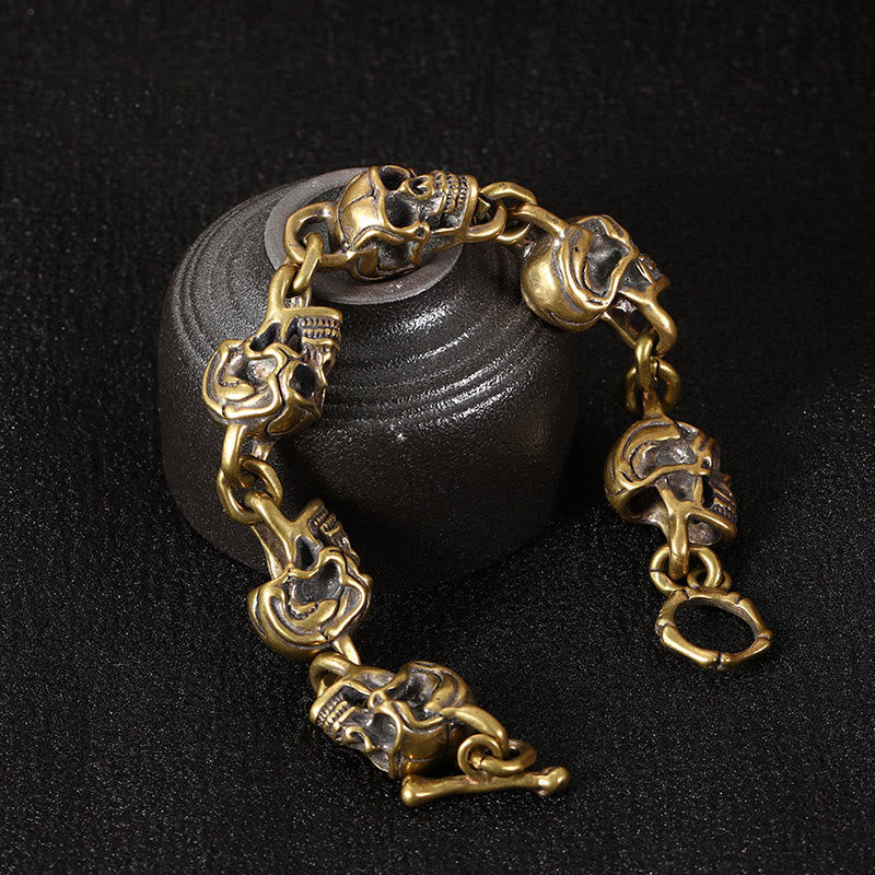 Buddha Stones Retro Kupfer Messing Totenkopf Der Herr der Leiche Wald Schutz Armband - image 8
