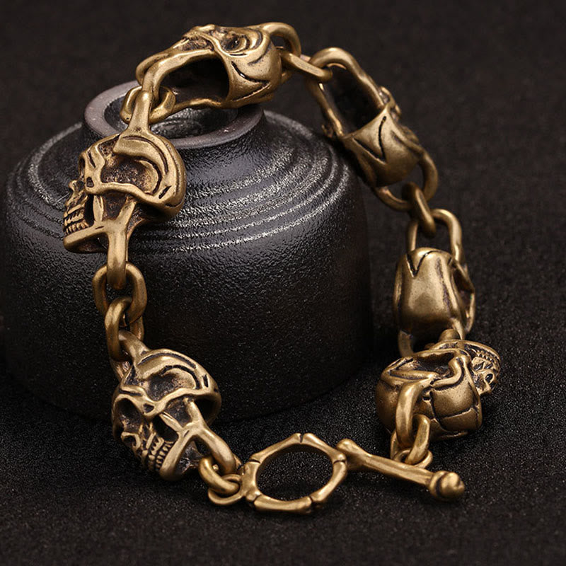 Buddha Stones Retro Kupfer Messing Totenkopf Der Herr der Leiche Wald Schutz Armband - image 7