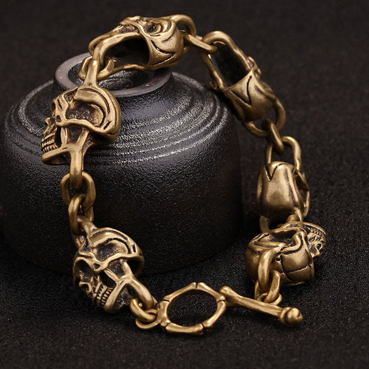 Buddha Stones Retro Kupfer Messing Totenkopf Der Herr der Leiche Wald Schutz Armband - image 7