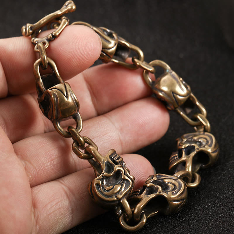 Buddha Stones Retro Kupfer Messing Totenkopf Der Herr der Leiche Wald Schutz Armband - image 10