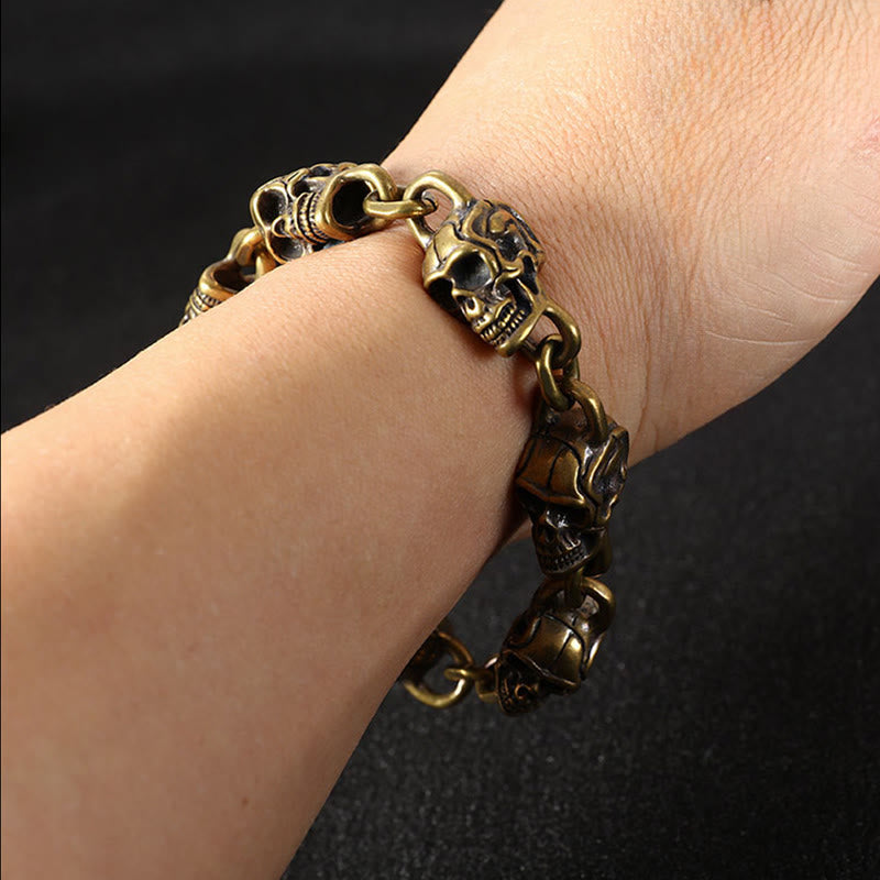 Buddha Stones Retro Kupfer Messing Totenkopf Der Herr der Leiche Wald Schutz Armband - image 4