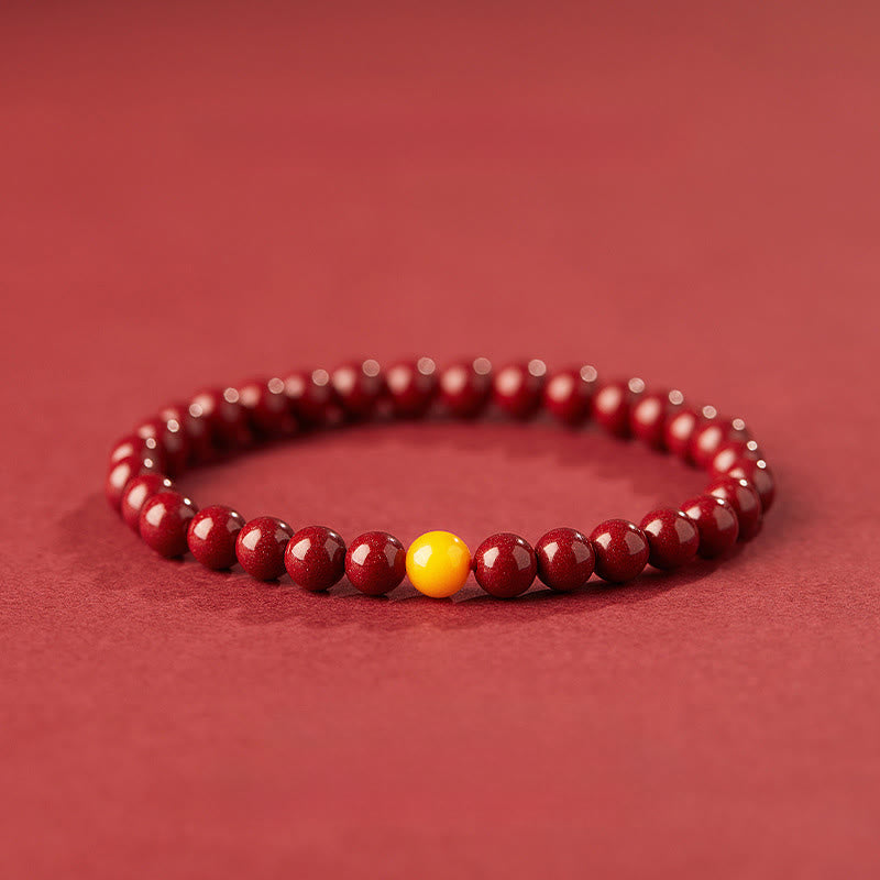 Buddha Stones Natürliches Zinnober-Bernstein-Ruhearmband - 6mm Zinnober - image 0