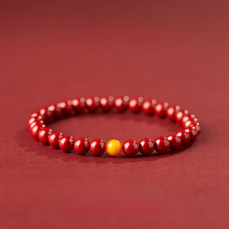 Buddha Stones Natürliches Zinnober-Bernstein-Ruhearmband - 6 mm kaiserlicher Zinnober - image 3