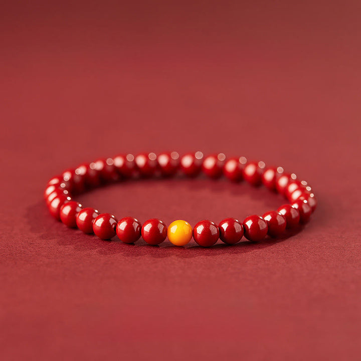 Buddha Stones Natürliches Zinnober-Bernstein-Ruhearmband - 6 mm kaiserlicher Zinnober - image 3