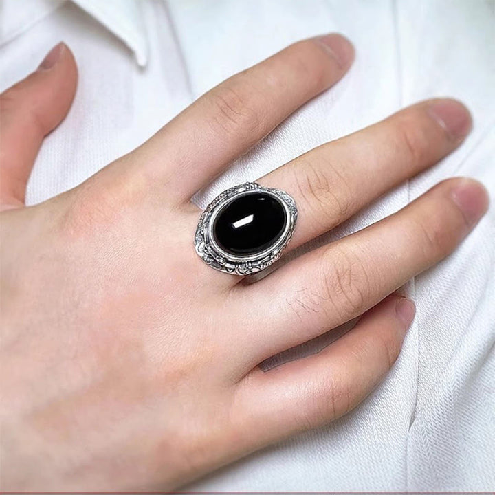 Buddha Stones Schwarzer Obsidian Koi Fisch Symbol Stärke Verstellbarer Ring - image 10