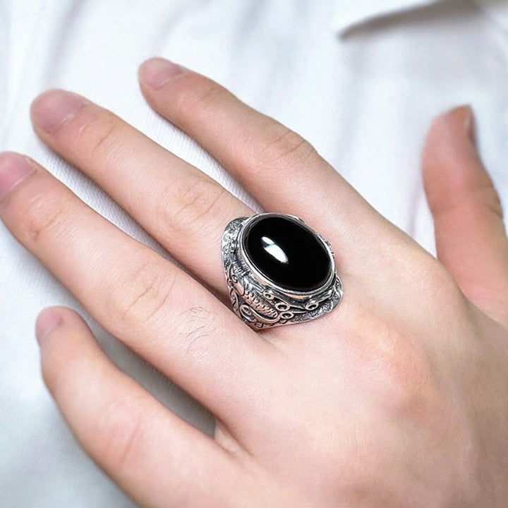 Buddha Stones Schwarzer Obsidian Koi Fisch Symbol Stärke Verstellbarer Ring - image 9