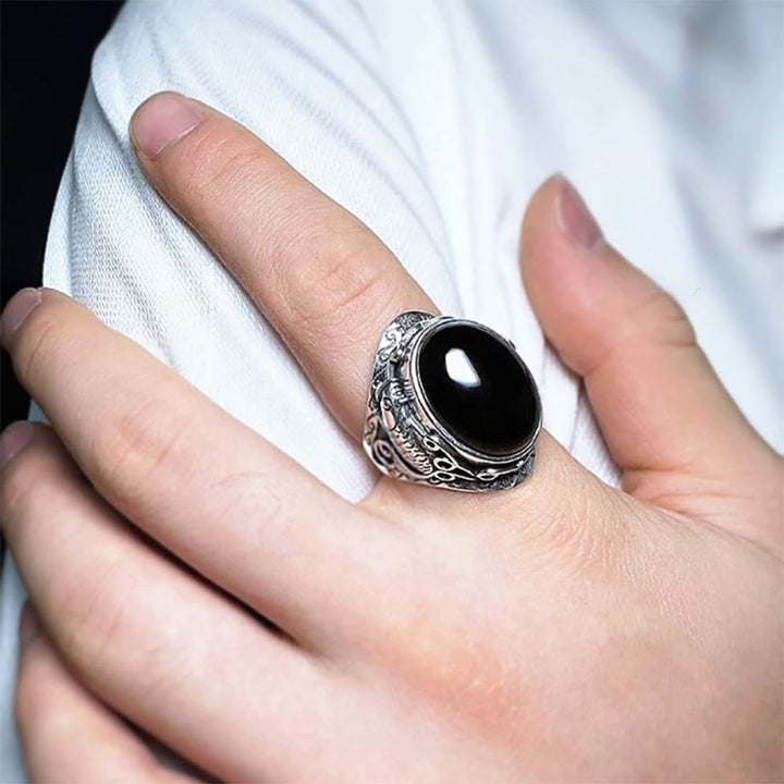 Buddha Stones Schwarzer Obsidian Koi Fisch Symbol Stärke Verstellbarer Ring - image 11