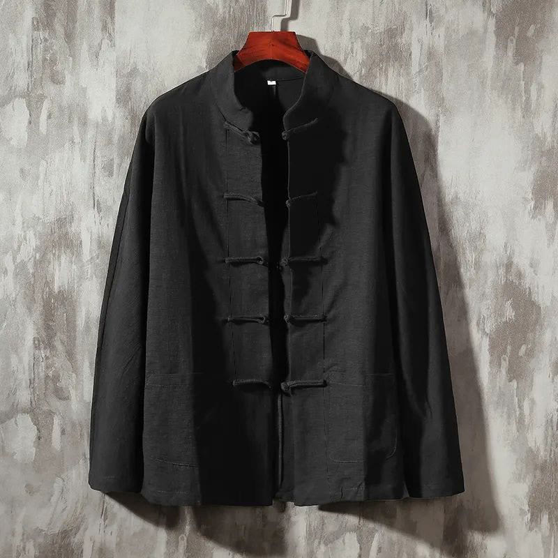 Buddha Stones Stehkragen Tang-Anzug Lässiges Baumwoll-Leinen-Hemd - Schwarz - US/ UK/AU44,EU54 (5XL) - image 6