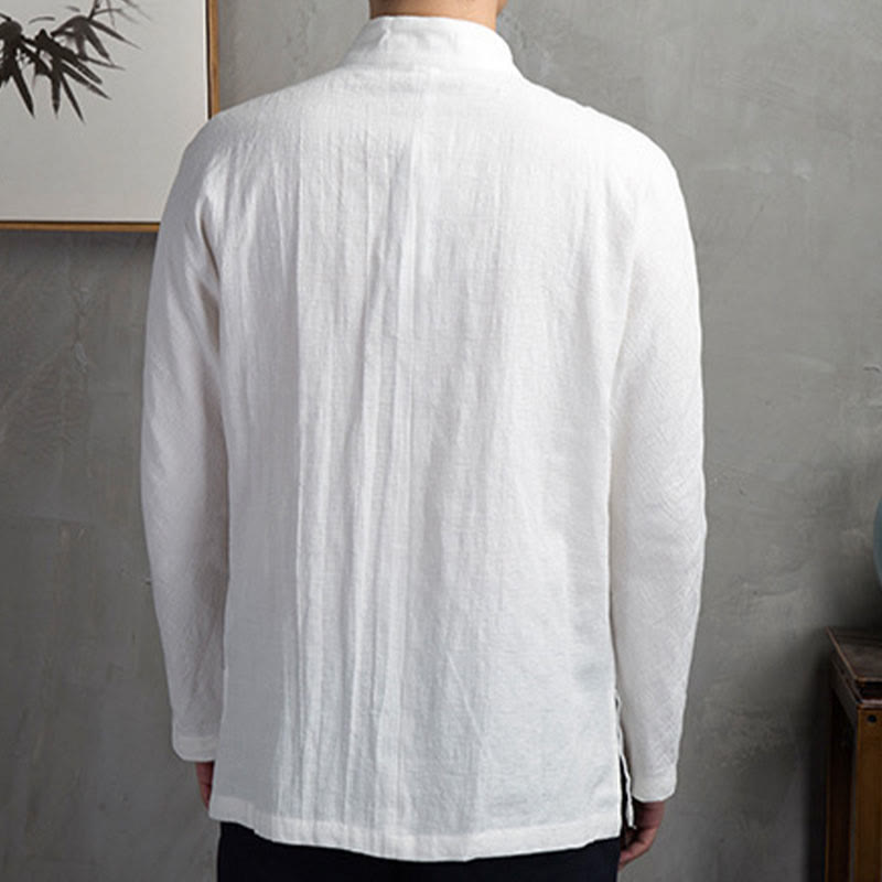 Buddha Stones Einfarbig Casual Frosch-Knopf Herrenhemd Kleidung - image 7