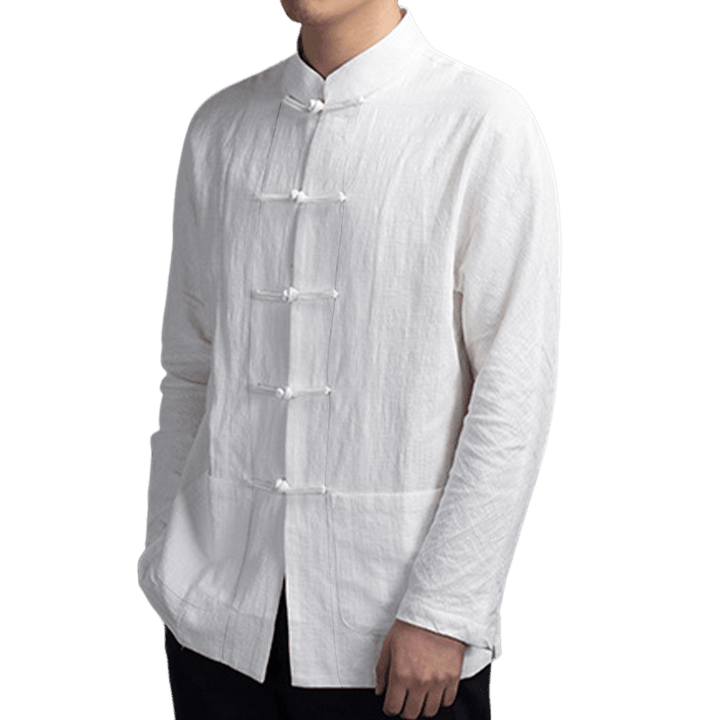 Buddha Stones Einfarbig Casual Frosch-Knopf Herrenhemd Kleidung - image 8