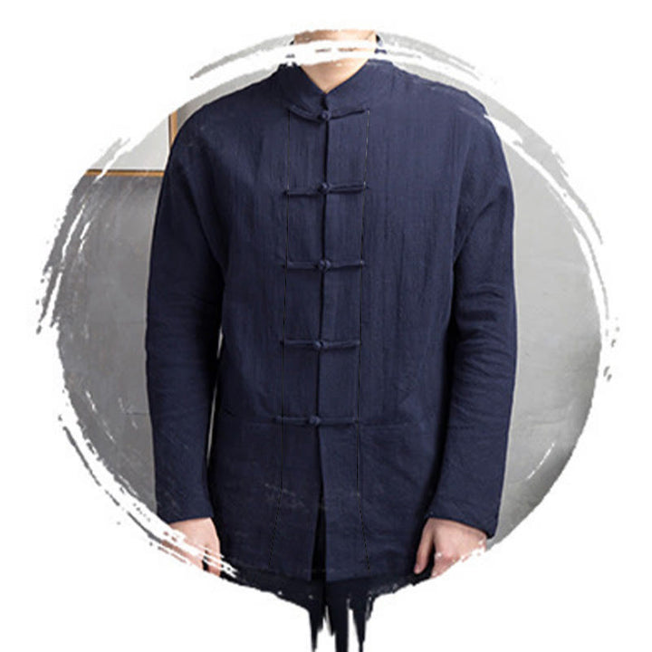 Buddha Stones Einfarbig Casual Frosch-Knopf Herrenhemd Kleidung - image 12