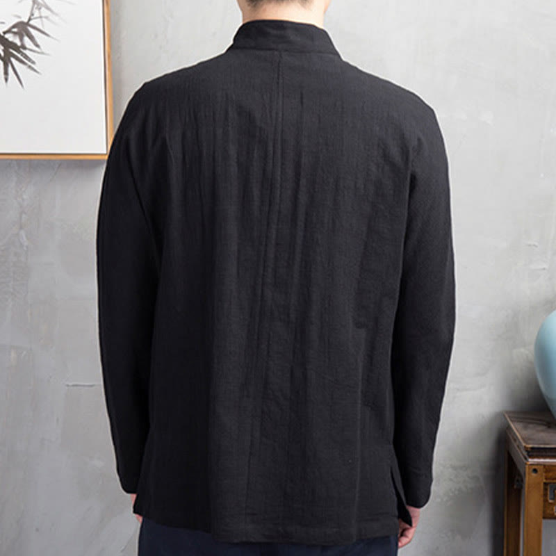 Buddha Stones Einfarbig Casual Frosch-Knopf Herrenhemd Kleidung - image 25