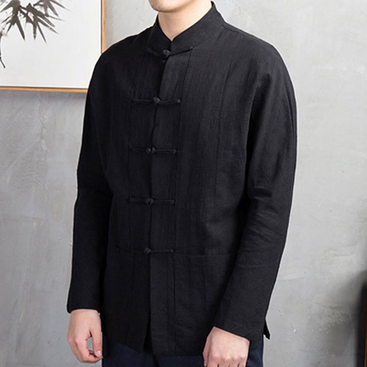 Buddha Stones Einfarbig Casual Frosch-Knopf Herrenhemd Kleidung - image 24