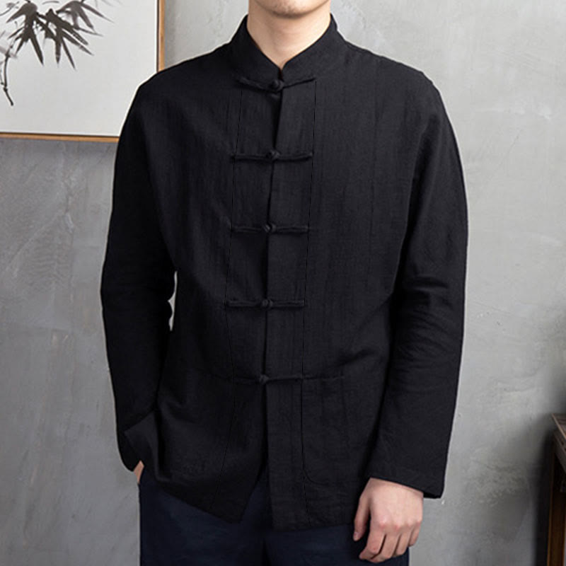 Buddha Stones Einfarbig Casual Frosch-Knopf Herrenhemd Kleidung - image 23